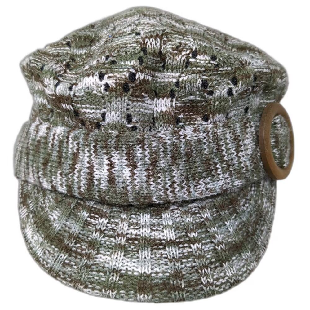 Scala Pronto Green Brown Army Cap Knit Fleece Lined Hat One Size OS Winter Warm